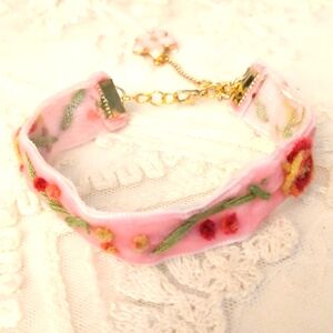 Velvet Ribbon Embroidered Floral Bracelet